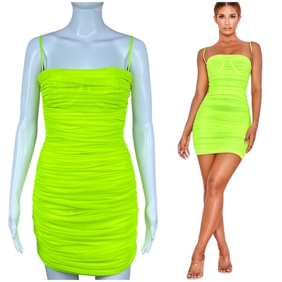 House of CB Dresses & Skirts - House of CB Ella Gathered Ruched Mesh Mini Dress Size M Event Party Coquette